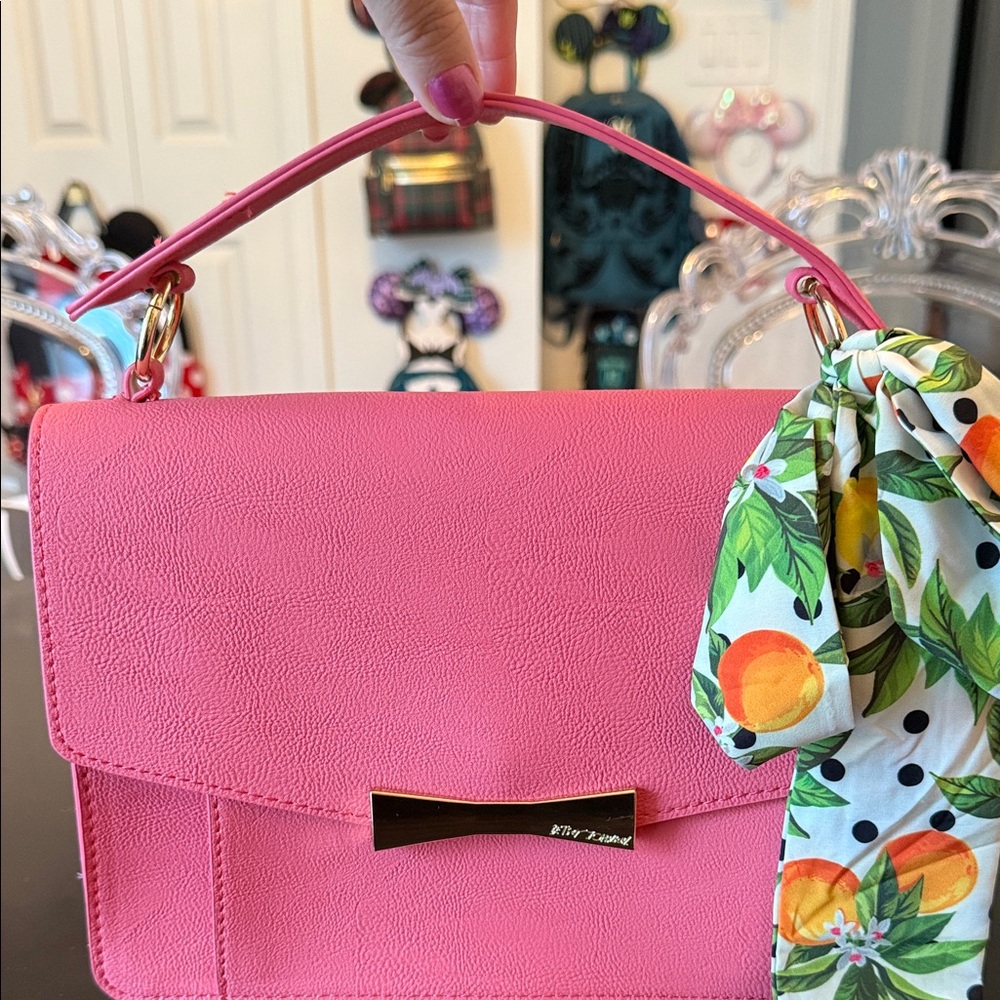 Betsey Johnson Pink Crossbody Bag with Floral Scarf - Picture 4 of 6